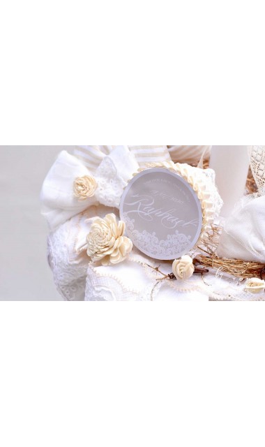 Lumanare de botez cu dantela crem si flori natur uscate Lacy Bloom 16